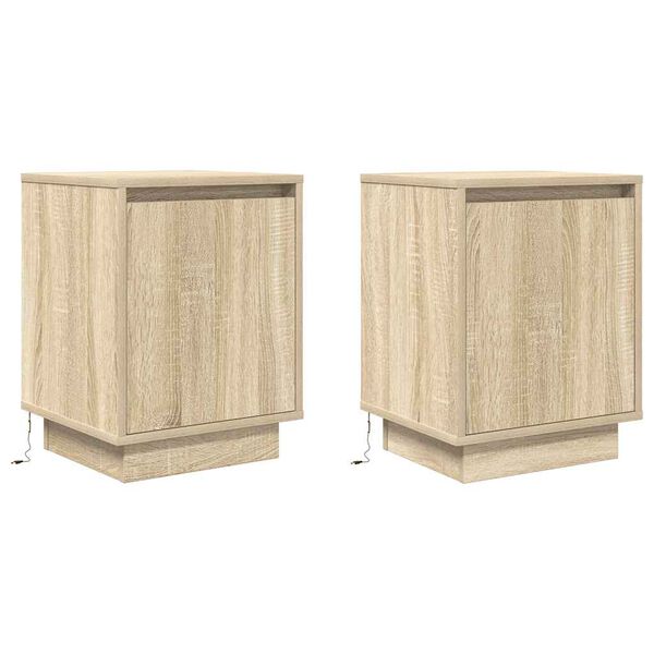 vidaXL Bedside Cabinets with LED Lights&nbsp;2 pcs Sonoma Oak 38x34x50 cm