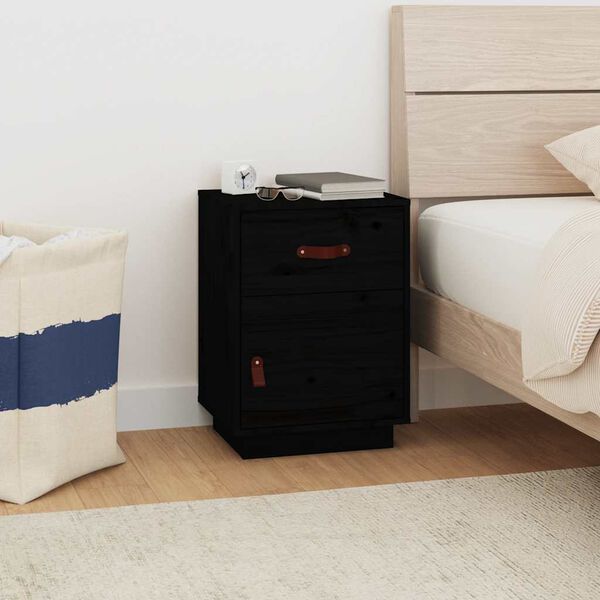 vidaXL Bedside Cabinet Black 40x34x55 cm Solid Wood Pine