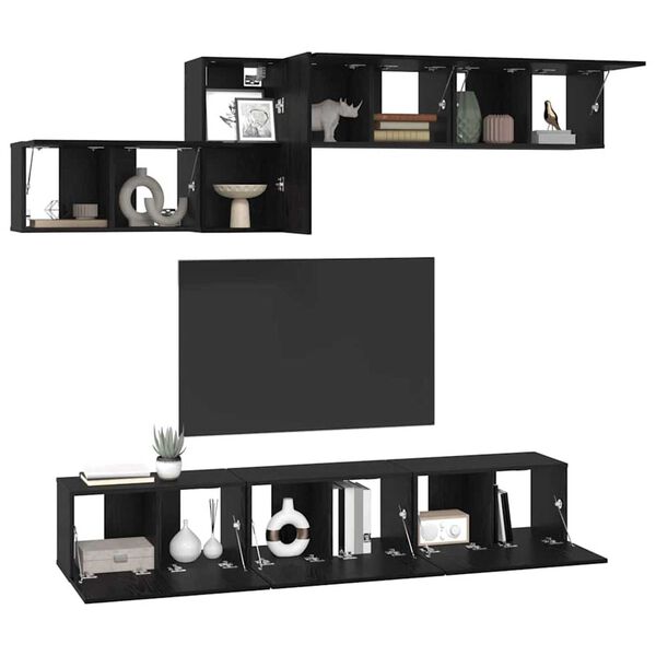 vidaXL TV Cabinet Set with Drawer Black Oak Engineered Wood