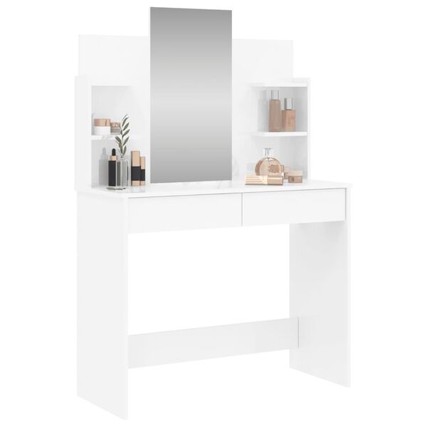 vidaXL Dressing Table with Mirror High Gloss White 96x39x142 cm