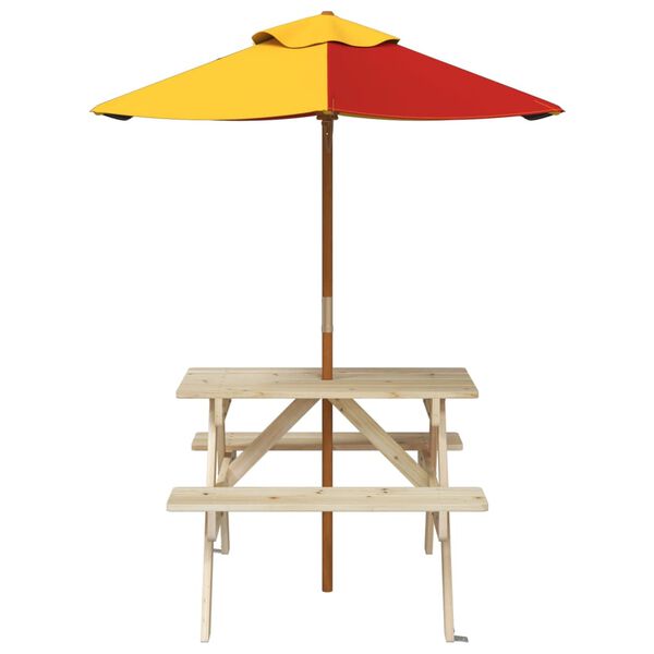 vidaXL Picnic Table for 4 Kids with Umbrella Solid Wood Fir