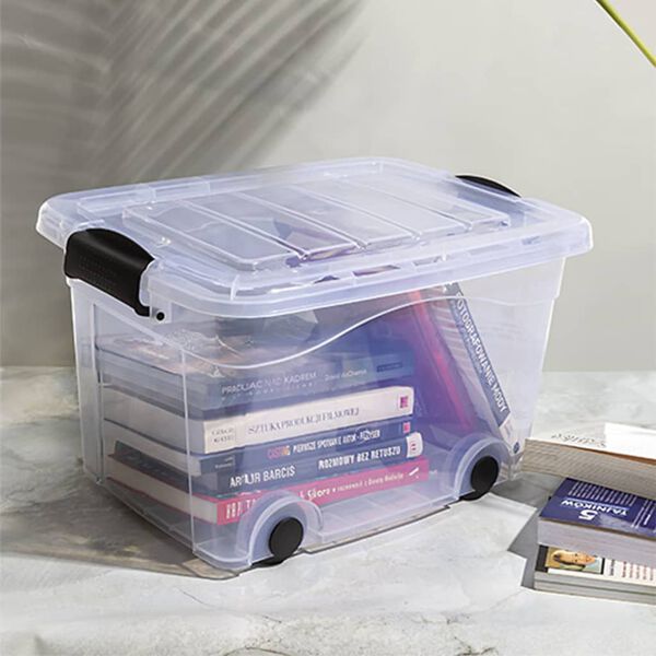 vidaXL Storage Boxes with Wheels & Lids 2 pcs Transparent 60 L