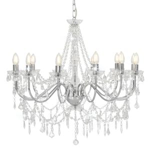 vidaXL Chandelier with Beads Silver 12 x E14 Bulbs