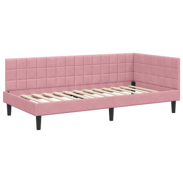 vidaXL Corner Bed Frame with Headboard Pink 90 x 200 cm Velvet