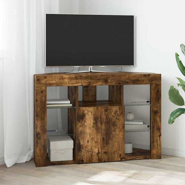 vidaXL Corner LED TV Cabinet Smoked Oak 100x40x68cm Engineered Wood