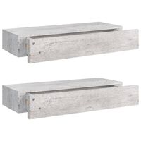 vidaXL Wall Drawer Shelves 2 pcs Concrete Grey 60x23.5x10cm MDF
