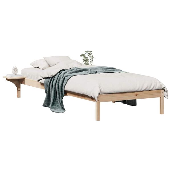 vidaXL Bed Frame with Side Tables Natural 100 x 210 cm Solid Pine Wood