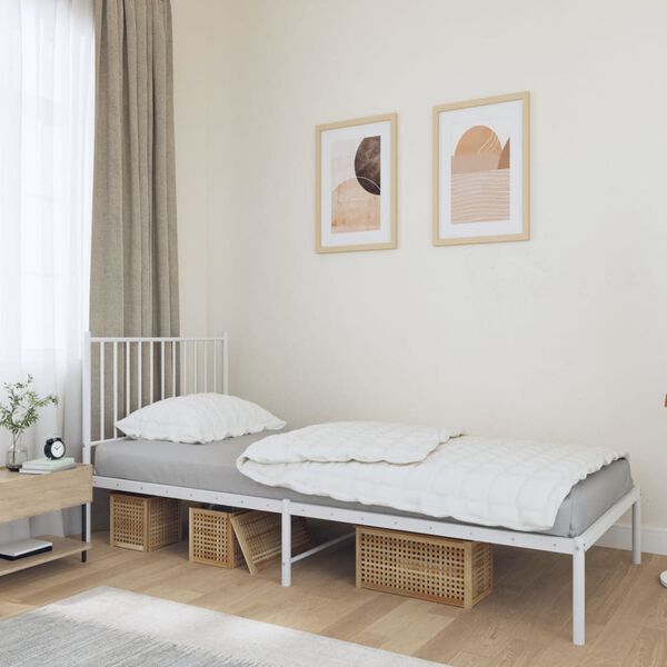 vidaXL Metal Bed Frame without Mattress with Headboard White 90x200cm