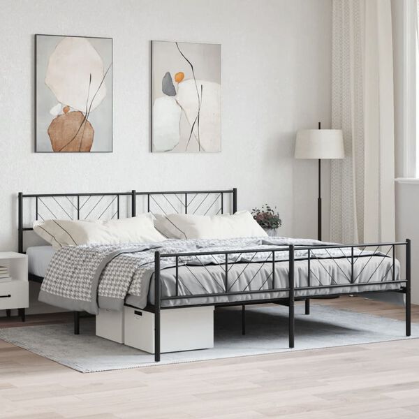 vidaXL Metal Bed Frame without Mattress with Footboard Black 180x200cm
