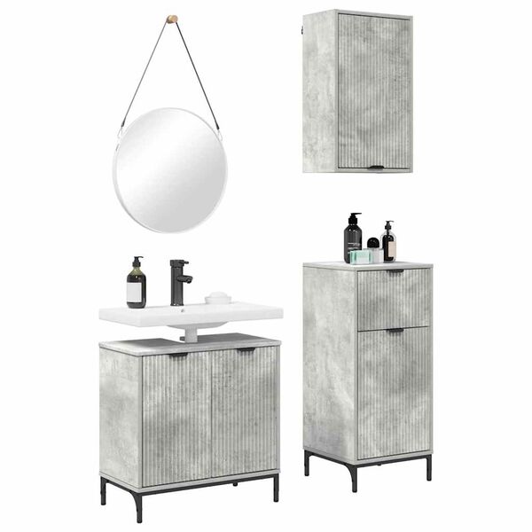 vidaXL Bathroom Furniture Set 3 pcs Concrete grey Engineered wood