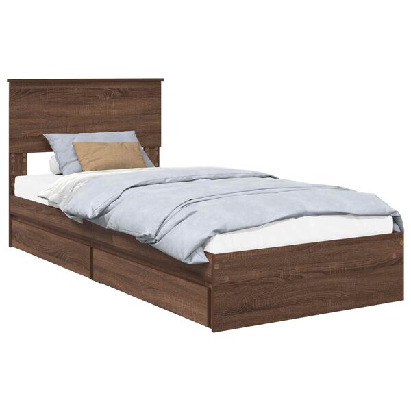vidaXL Storage Bed with Drawer Brown Oak 90 x 200 cm Engineered Wood