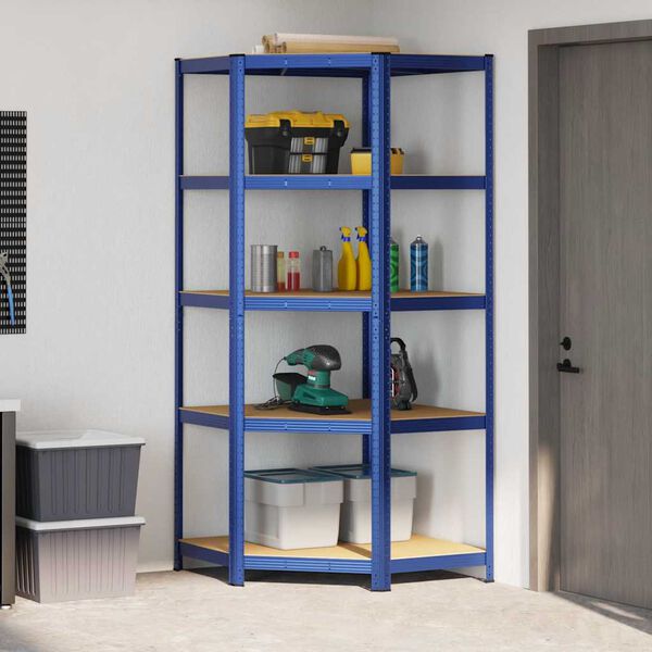vidaXL 5-Layer Corner Shelf Blue Steel&Engineered Wood