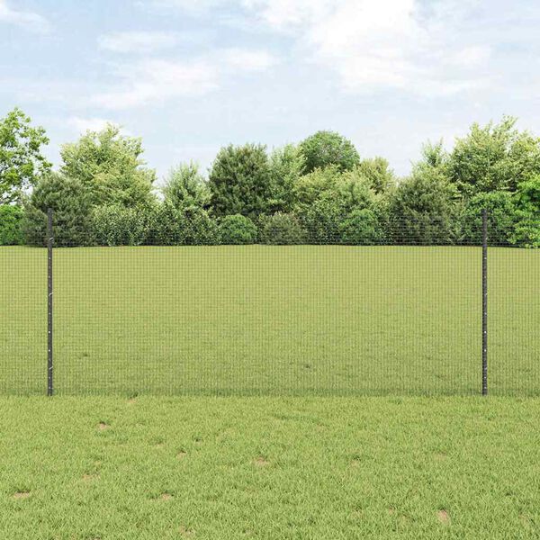 vidaXL Fence with Post Grey 1 x 100 m Steel and PVC