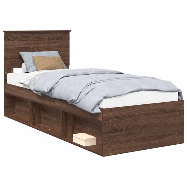 vidaXL Bed Frame with Headboard Brown Oak 75 x 190 cm Solid Pine Wood