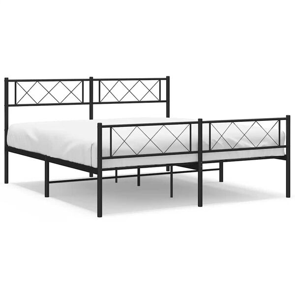 vidaXL Metal Bed Frame without Mattress with Footboard Black 150x200cm