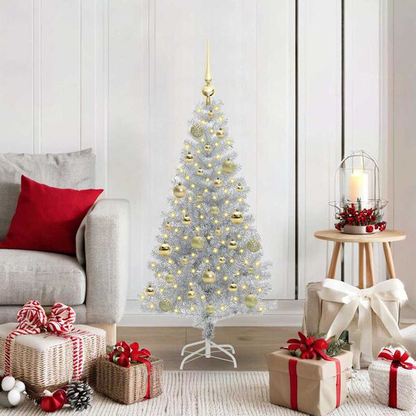 vidaXL Christmas Tree with 150 LEDs with Stand Silver 120 cm PET