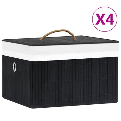 vidaXL Bamboo Storage Boxes 4 pcs Black