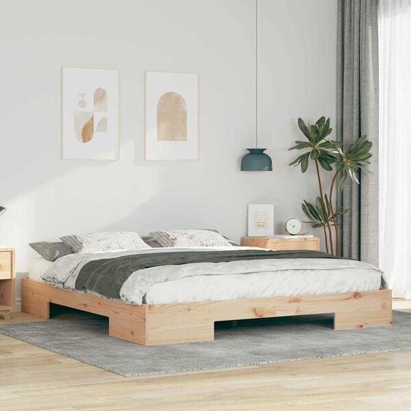 vidaXL Floor Bed Frame with Storage Brown 200 x 200 cm Solid pine wood