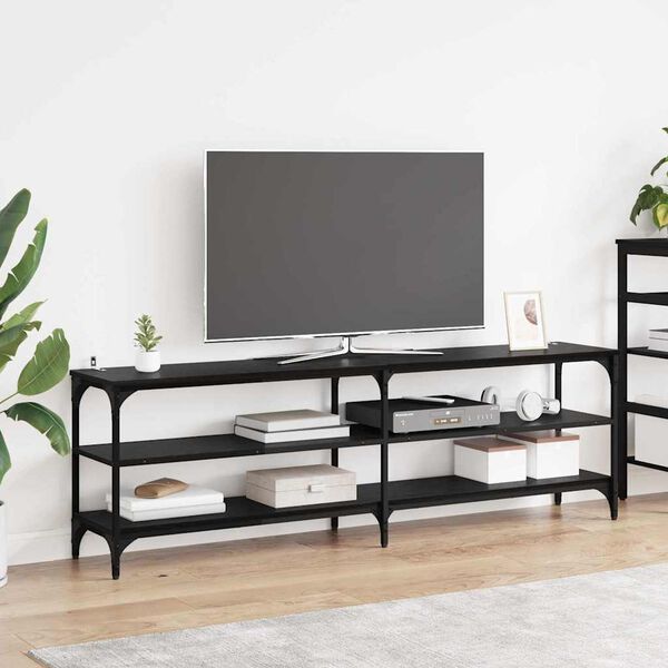 vidaXL TV Cabinet Black Oak 160 x 30 x 50 cm Engineered Wood and Iron