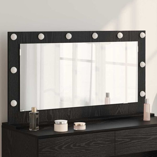 vidaXL Vanity Mirror with LED Strip Lights Black Oak 100 x 55 x 18 cm