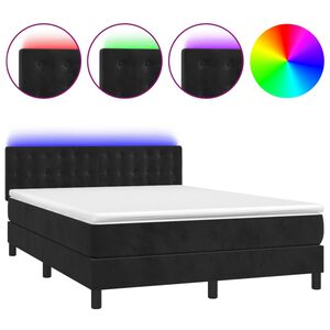 vidaXL Box Spring Bed with Mattress&LED Black 140x190cm Velvet