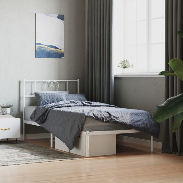 vidaXL Metal Bed Frame without Mattress with Headboard White 75x190cm
