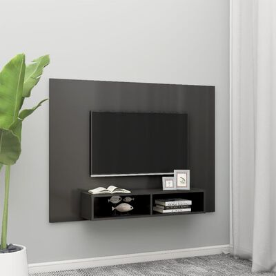 vidaXL Wall TV Cabinet High Gloss Grey 135x23.5x90 cm Engineered Wood
