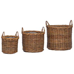 vidaXL Planter Basket with Storage 3 pcs Brown Kubu Rattan