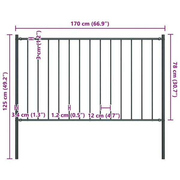 vidaXL Fence Panel Woerden with Posts Steel 1.7x0.75 m Anthracite