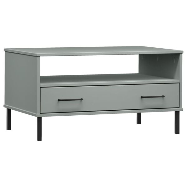vidaXL Coffee Table with Metal Legs Grey 85x50x45 cm Solid Wood OSLO
