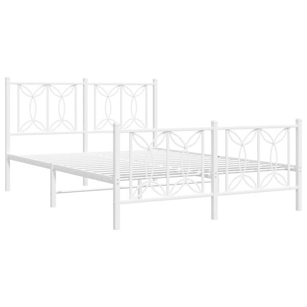 vidaXL Metal Bed Frame without Mattress with Footboard White 135x190cm