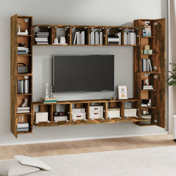 vidaXL 10 Piece TV Cabinet Set Smoked Oak Engineered Wood