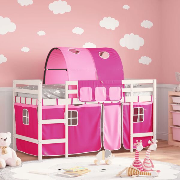 vidaXL Kids' Loft Bed with Tunnel without Mattress Pink 90x200cm