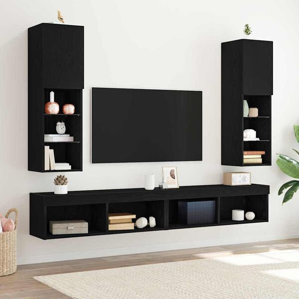 vidaXL TV Cabinet 2 pcs Black 30.5 x 30 x 102 cm Engineered Wood