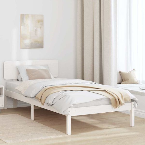 vidaXL Bed Frame with Headboard White 100 x 200 cm Solid Pine Wood