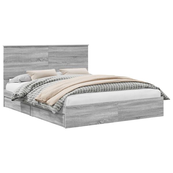 vidaXL Storage Bed Grey Sonoma 160 x 200 cm Engineered Wood