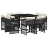 vidaXL 9 Piece Garden Dining Set with Cushions Black Poly Rattan