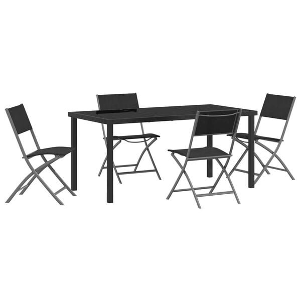 vidaXL Garden Dining Set Folding 5 pcs Black Powder-Coated Steel