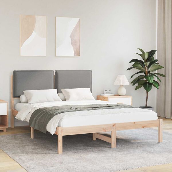 vidaXL Bed Frame with Upholstered Headboard Light Grey 135 x 190 cm