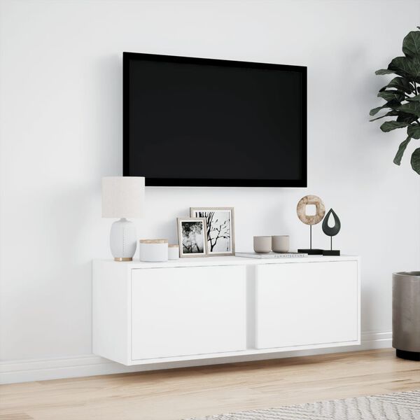 vidaXL TV Wall Cabinet with LED Lights White 100x31x35 cm