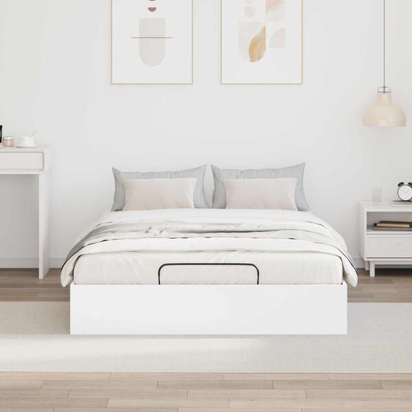 vidaXL Ottoman Bed Frame White 203 x 140 x 25 cm Engineered Wood
