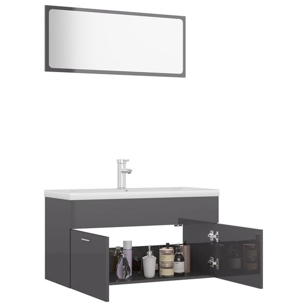 vidaXL Bathroom Furniture Set High Gloss Grey Engineered Wood