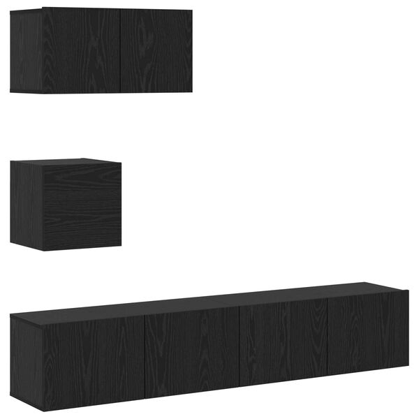 vidaXL TV Cabinet Set Wall-mounted 3 pcs Black Oak Engineered Wood