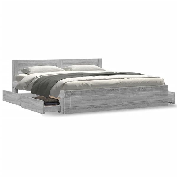 vidaXL Bed Frame with Headboard without Mattress Grey Sonoma 200x200 cm
