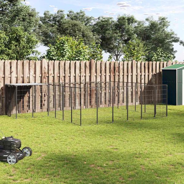 vidaXL Dog Kennel Black 12.1 m² Steel