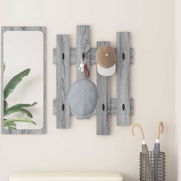 vidaXL Wall-Mounted Coat Rack Wall-mounted Grey Sonoma 60 x 3 x 82 cm