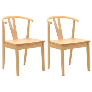 vidaXL Dining Chair 2 pcs Solid Rubber Wood Natural