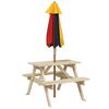 vidaXL Picnic Table for 4 Kids with Umbrella Solid Wood Fir