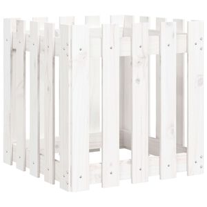 vidaXL Garden Planter with Fence Design White 50x50x50 cm Solid Wood Pine