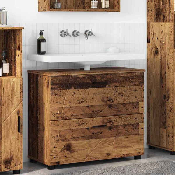 vidaXL Bathroom Cabinet with Drawer Old Wood 76.5 x 35 x 64 cm